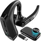 Delton Wireless Headset Bluetooth Earpiece with Noise Canceling Microphone Battery Display Charging Case USB Dongle for PC/Laptop/Mac/Phones Compatible with MS Teams Google Meet and More - Black, IN OFFICE