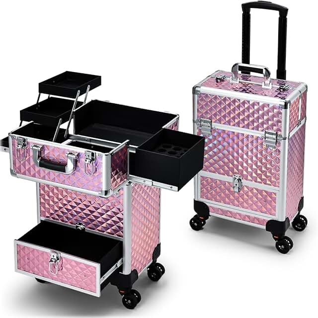  Rolling make up case with drawer cosmetology case on wheels make up trolley sliding drawers