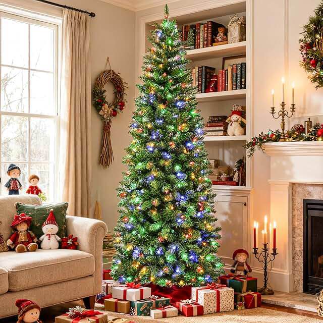 6’ MULTI COLORED LIGHTS PRE LIT PENCIL CHRISTMAS TREE