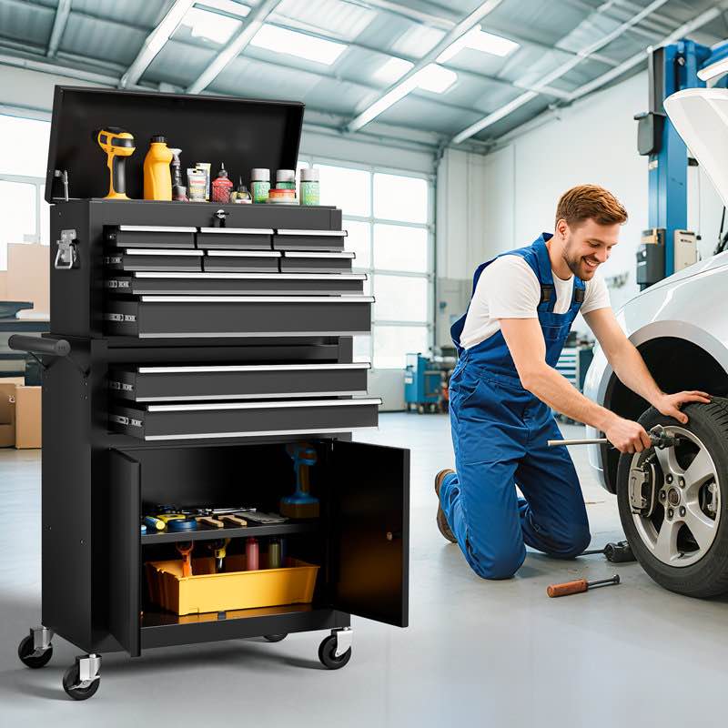 10 drawer rolling tool chest with wheels two in one lockable toolbox, incomplete