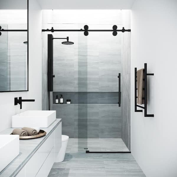 56” - 60” wide x 75” High single sliding frameless shower door