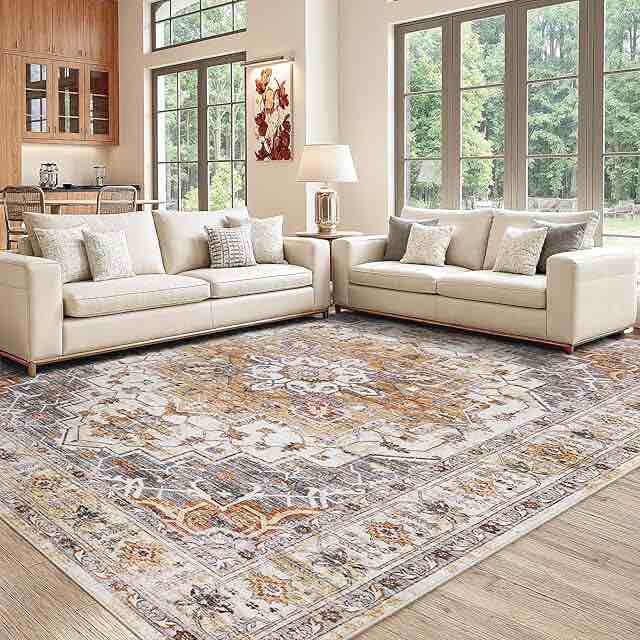 Washable area rug, large soft rug for living room stain resistant nonslip backing, 8’ x 10’