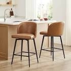Swivel upholster counter and barstools with metal frames, tan, set of 2