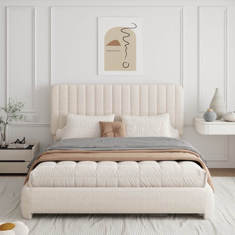 Haden Queen Upholstered Platform Bed Frame with Adjustable Headboard, White