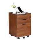 JJS 3 Drawer Rolling Wood File Cabinet with Locking Wheels for A4 or Letter Size Brown Drawer