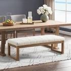 Chamille 55 inch wide, natural upholstered accent bench with solid wood legs