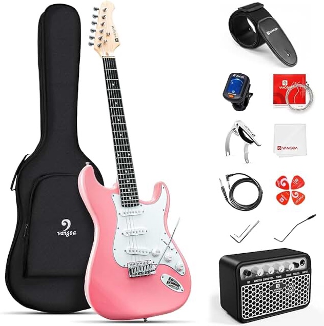 39 inch electric guitar kit, 10 three singles effectors with amplifier capo, pink