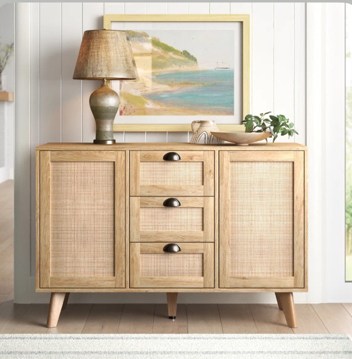 (incomplete missing pieces) Atwood 3 - Drawer 2 - Door Accent Nature Rattan Cabinet