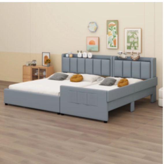 (incomplete box 2 of 2 ) Upholstered Platform Bed, Mother & Child Bed With Hydraulic Storage System, Drawer Box, Bedhead Storage Shelf And Two Pairs Of Sockets & USB Ports