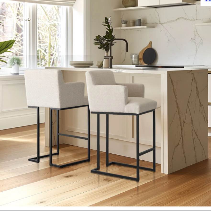 28.5 Inch 2 Pieces Upholstered Bar Stool with Arm Upholstery: Beige