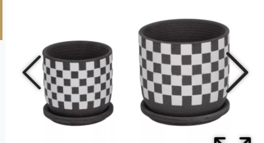  S/2 5/6" CHECKERBOARD SAUCER PLANTERS, BLACK/WHITE