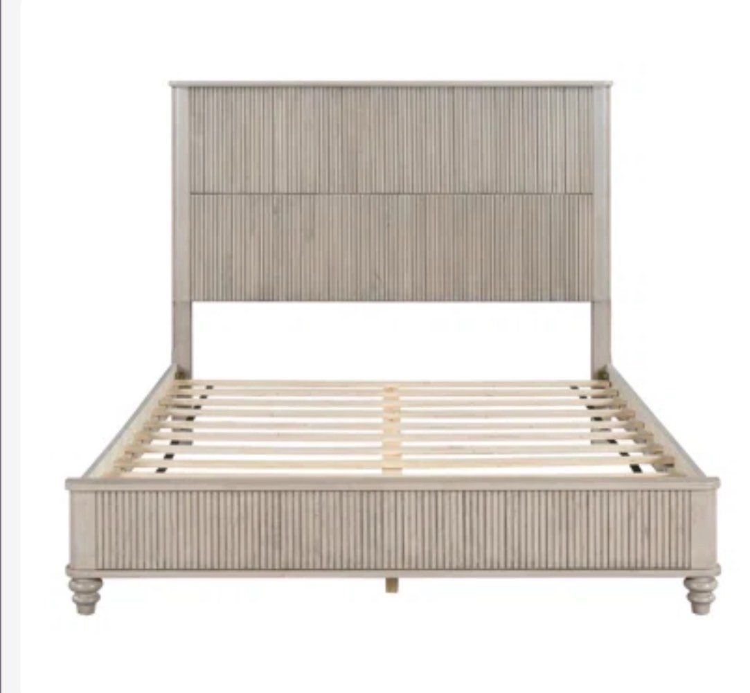 (different color to stock photo) (incomplete box 2 of 2) Solid Wood Bed Frame, Platform Bed Queen natural color