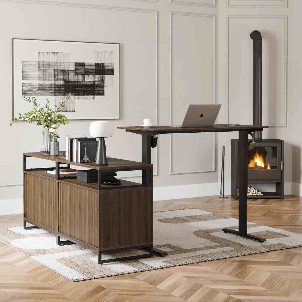 (incomplete base only) Normandie 66.1'' W Height Adjustable L-Shaped Standing Desk with and Cabinet