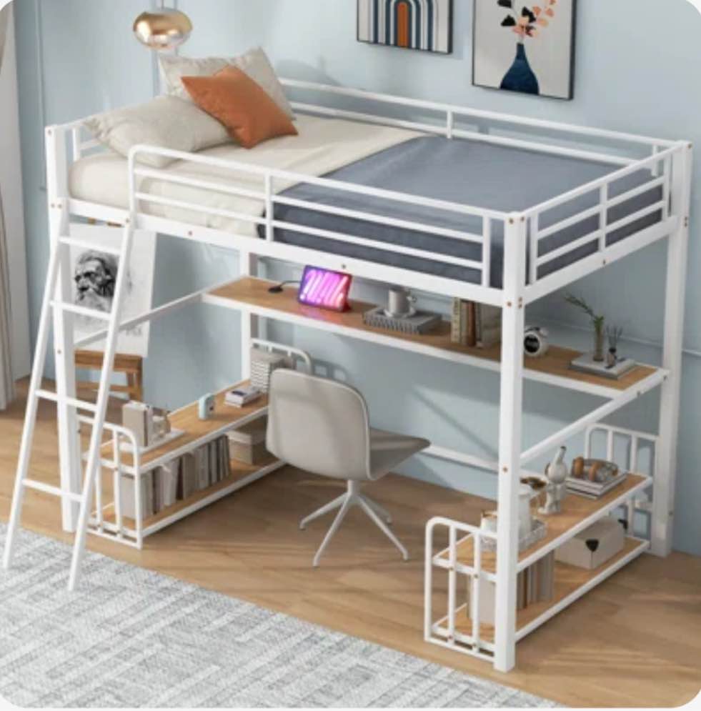 (incomplete box 2 of 2) Metal Loft Bed With Built-In-Desk And Charging Station Size: Full