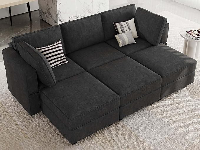 (incomplete box C ) Belffin Modular Sofa Bed Module Sectional Sleeper Sofa Convertible Sectional Couch Bed Set Sleeper Couches Black