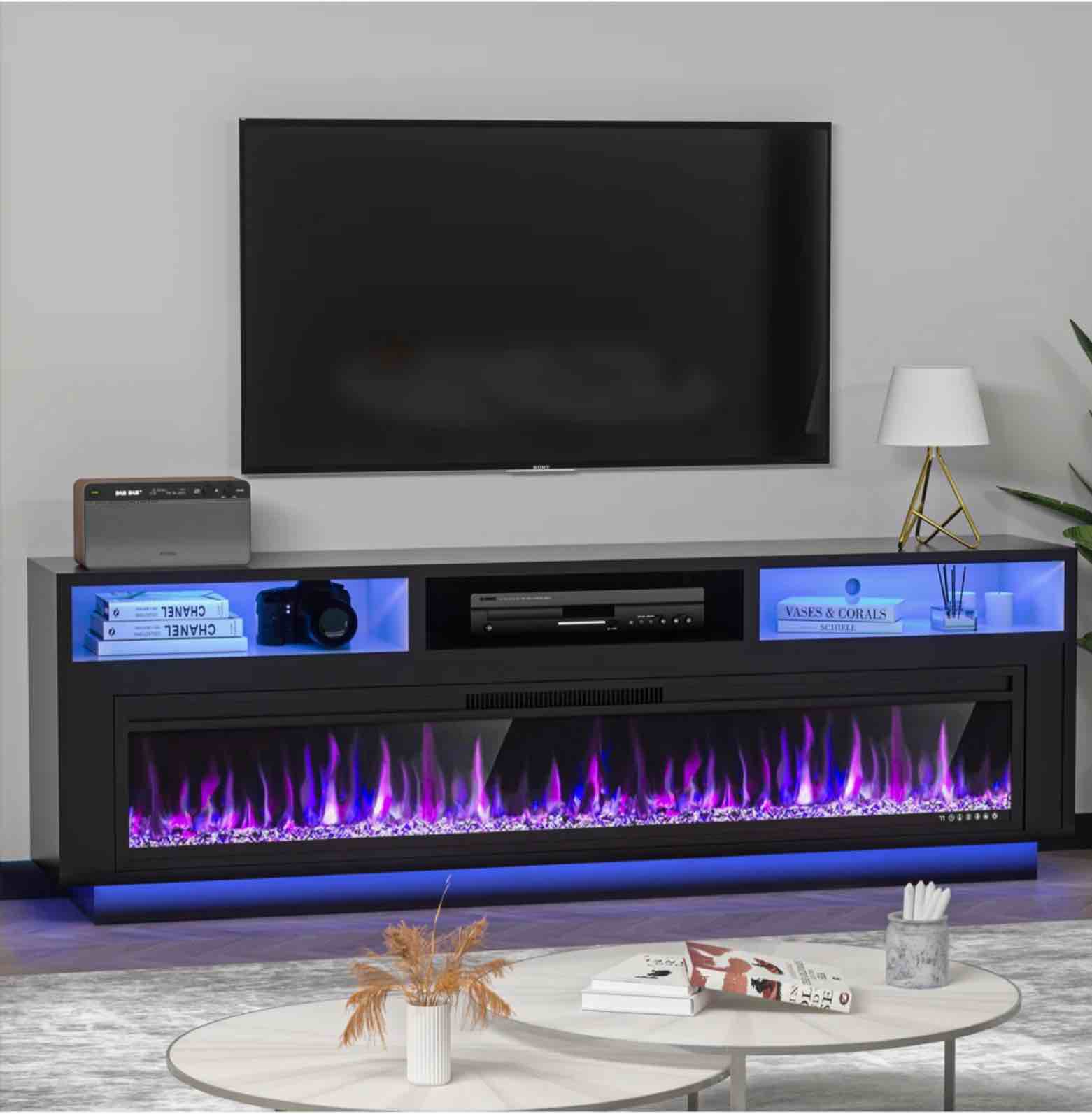 (incomplete fireplace only) Ivy Bronx Fireplace TV Stand for TVs Up to 65" with 52" Electric Fireplace, TV Console for The Living Room, LED Light Entertainment Center, Storage Cabinet, Media Console Table