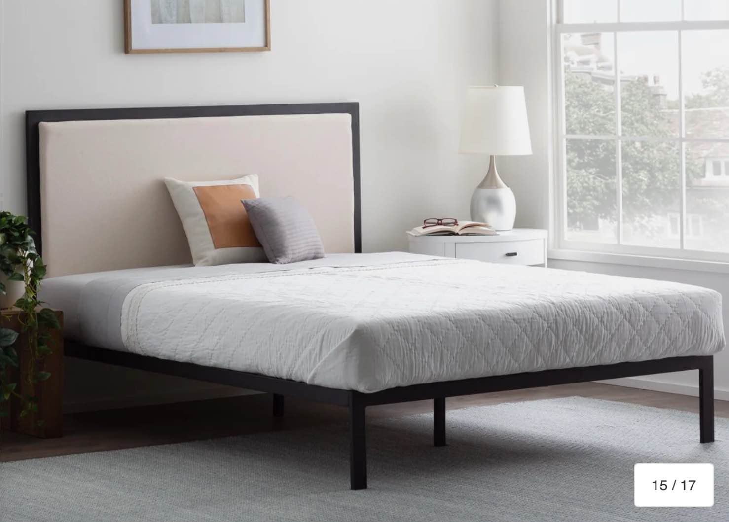 (incomplete box 2)size full Brookside Mara Metal Platform Bed Frame with Upholstered Headboard