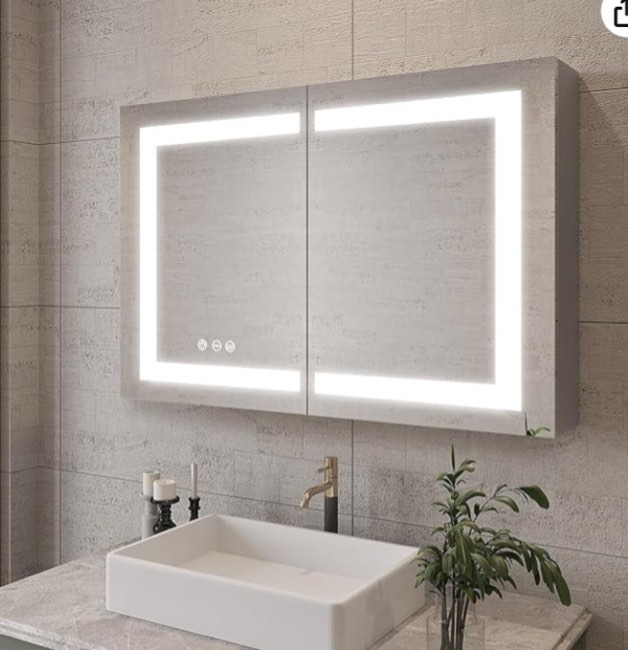 MIRPLUS 30 x 32 inch Bathroom Medicine Cabinet with LED Vanity Mirror,Wall Mounted Mirror with Storage Anti-Fog Double Door Lighted Bathroom Cabinet with Touch Switch (Full Light)