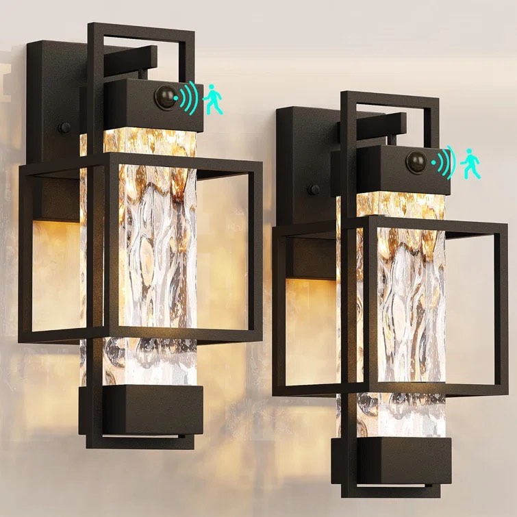  Outdoor Wall Lights 15" Motion Sensor Wall Sconce Waterproof Porch Lighting (Set of 2)