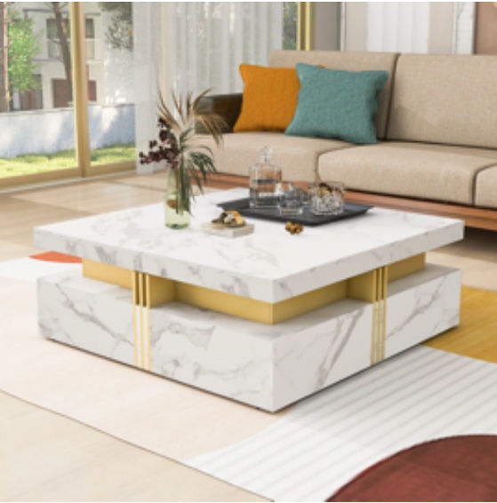 (incomplete box 1 of 2) Modern Square Storage Coffee Table with 4 Drawers Contemporary Storage Table Cocktail Table Living Room Table
