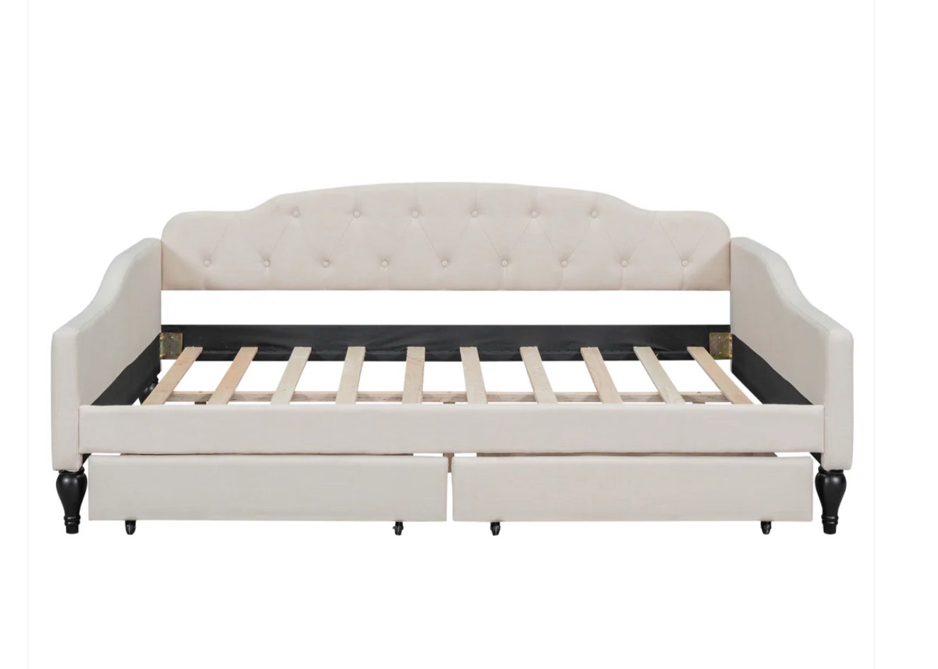 (incomplete box 1 of 2) Full Size Upholstered Tufted Daybed with Two Drawers, Beige
