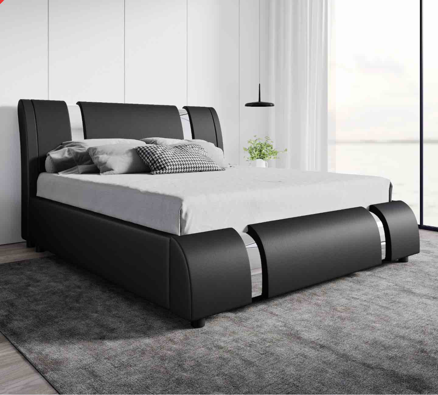  Upholstered Platform Bed Frame with Metal Decor and Adjustable Headboard king size 