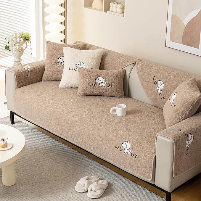 Sherpa Fleece Couch Cover,Non-Slip Faux Fur Couch Cover,Fuzzy Furry Sofa Slipcover,Couch Cover for Pets(Beige,36"x70"3-Seater Sofa Cover)