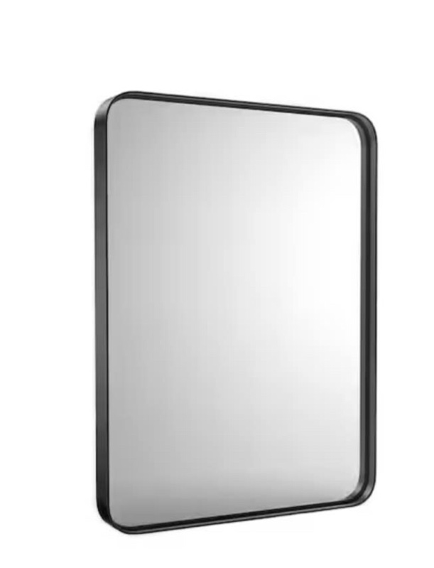 Modern 30 in. W x 22 in. H Rectangle Black Framed Bathroom Vanity Mirror Wall Mirror with Rounded Corners