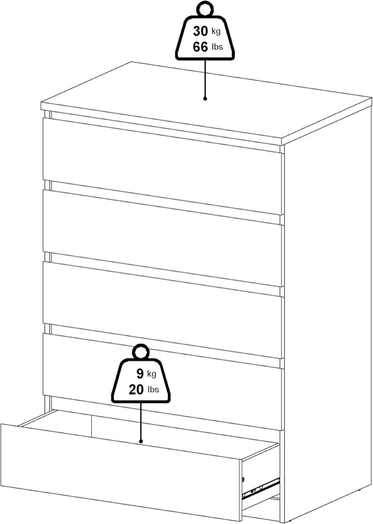 5 Drawer Chest Box 2/2-Rails, Drawer Fronts, Top, Drawer Sides, Drawer Backs, Hardware, Assembly Instructions Color: Black Wood Grain