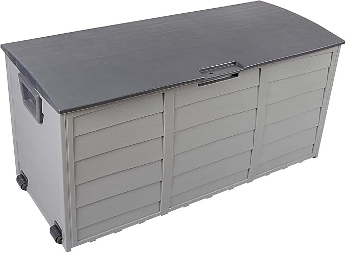 75 Gallon Resin Deck Box, Waterproof Outdoor Storage Box with Wheels, Lockable Lid and Handles, Large Deck Storage for Outdoor Gear, Patio Furniture Cushion, Gardening Tools, Grey