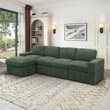 incomplete box 1 only) Versatile Corduroy Modular Sectional Couch Sofa, 10in Armrests, 9in Seat Cushions, Tool-Free Assembly