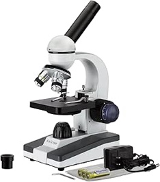 AmScope M150C-I 40X-1000X All-Metal Optical Glass Lenses Cordless LED Student Biological Compound Microscope, Silver, White, Black