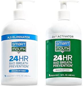 SmartMouth 2-Bottle Activated Mouthwash System with Pumps - Adult Mouthwash for Bad Breath - Twice Daily Oral Care System with Zinc Ion Technology - Fresh Mint Flavor, 32 fl oz (16 oz per Bottle)