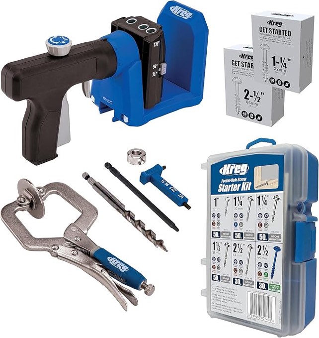 Kreg Pocket-Hole Jig 520PRO with Starter Screw Kit - Easy Clamping & Adjusting - includes 360-Degree Rotating Handle - with 260 Pocket-Hole Screws - for Materials 1/2" to 1 1/2" Thick