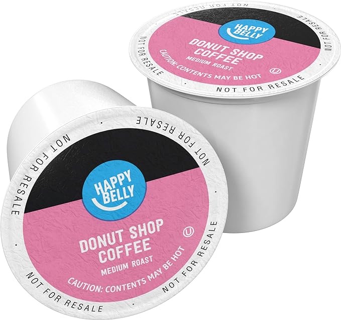 Amazon Brand - ((BB; 29/JUN/2026)) B07P1ZFBRS Happy Belly Medium Roast Coffee Pods, Donut Style, Compatible with Keurig 2.0 K-Cup Brewers, 100 Count