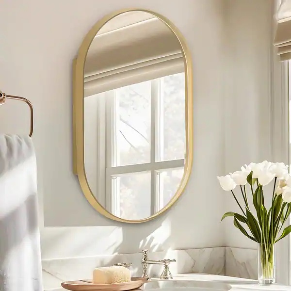 34"H x 21"W Recessed Framed Medicine Cabinet with Mirror - Gold