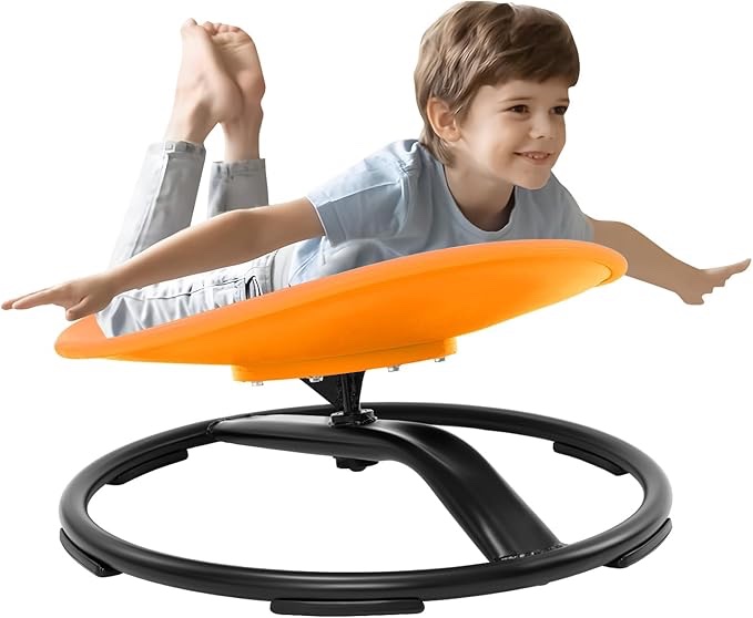 Zhenx Spinning Chair for Autistic Kids, Kids Sensory Swivel Chair, Sensory Spinner Seat for Autism Toddlers & ADHD Children, Sit and Spin Training Body Coordination (Orange)