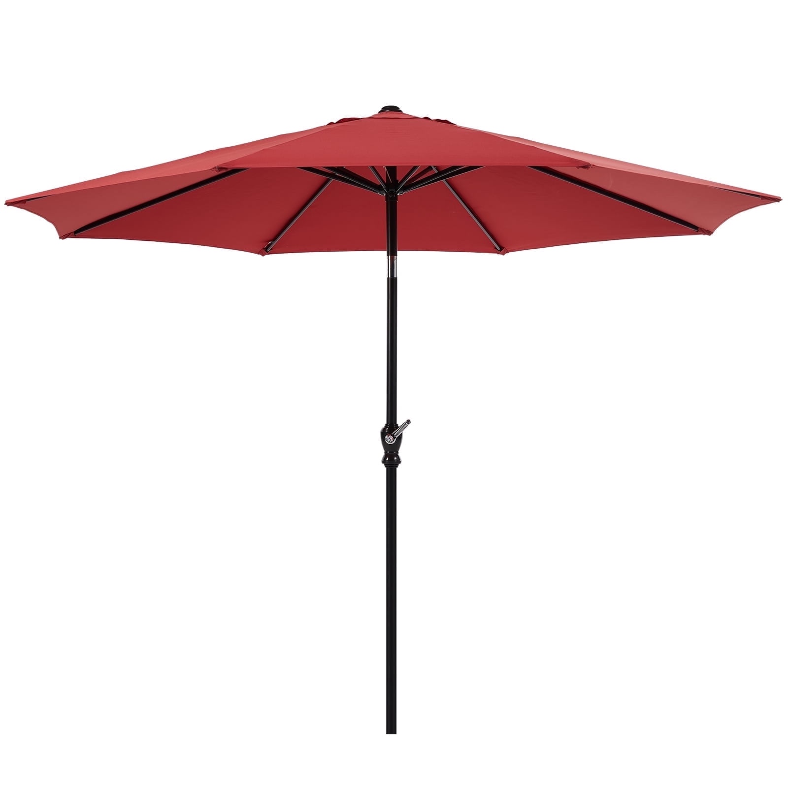 zunmos 9ft outdoor patio umbrella with push button tilt and crank handle, market umbrella with 8 sturdy umbrella ribs, uv protection, waterproof, red