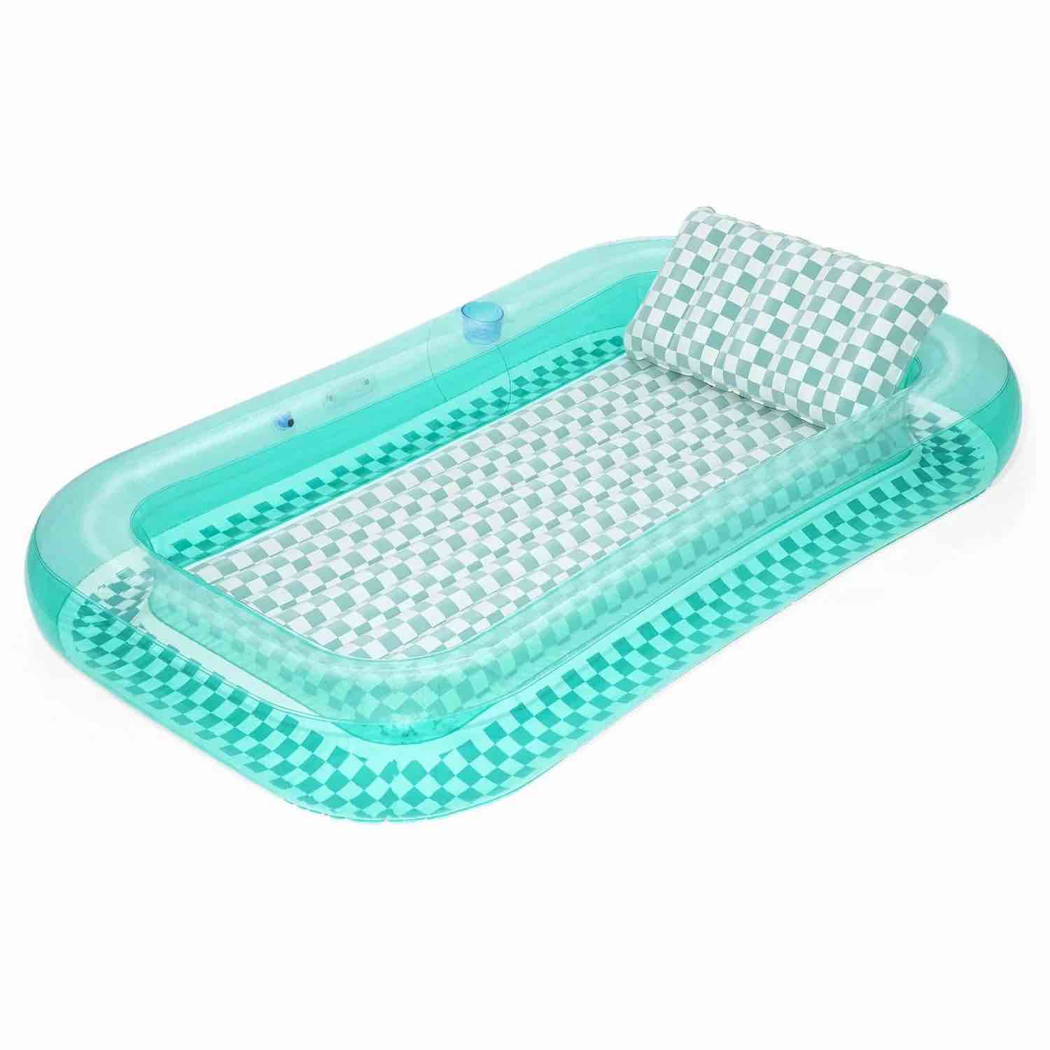 member's mark inflatable sun tub tanning pool float teal checkered