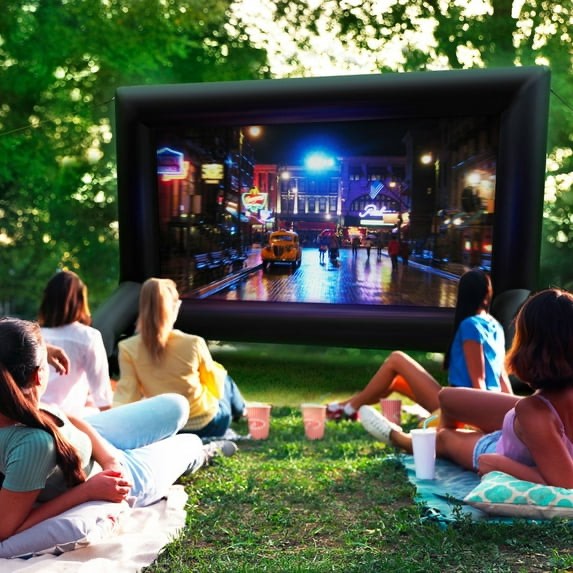 inflatable 10.6' outdoor screen with built-in stand