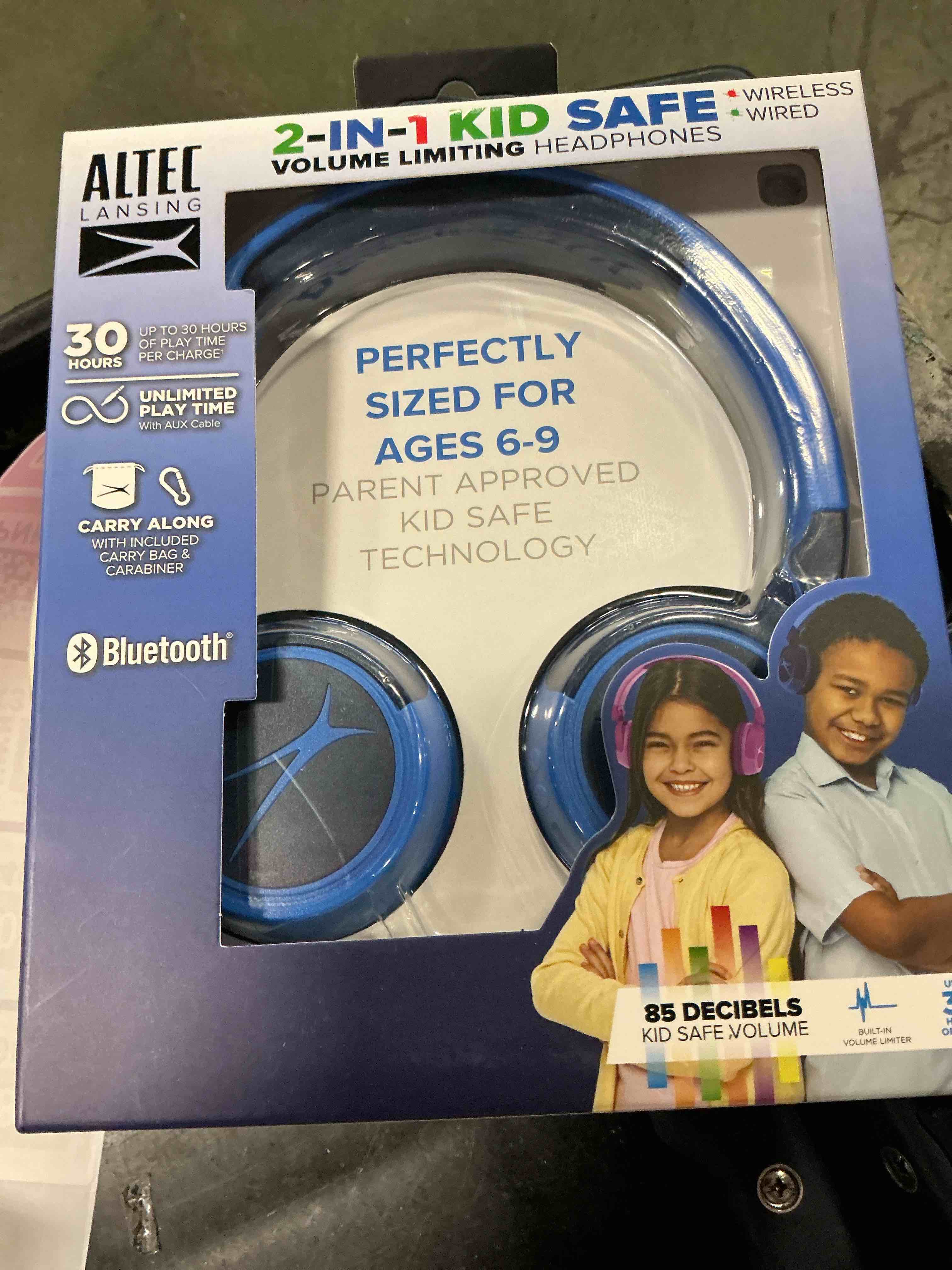 Condition photo showing Brand New for Altec Lansing 2-in-1 Bluetooth Kid-Safe Headphones  Knight Blue