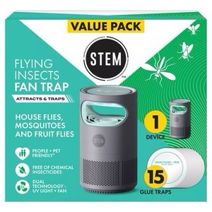 stem flying insect fan trap for indoor bug control, 1 device & 15 glue traps