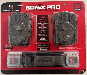 Trail Camera Stealth 2 Pk Sonix Pro 36 MP Cellular Dual Sim 80 ft. Range 32GB SD