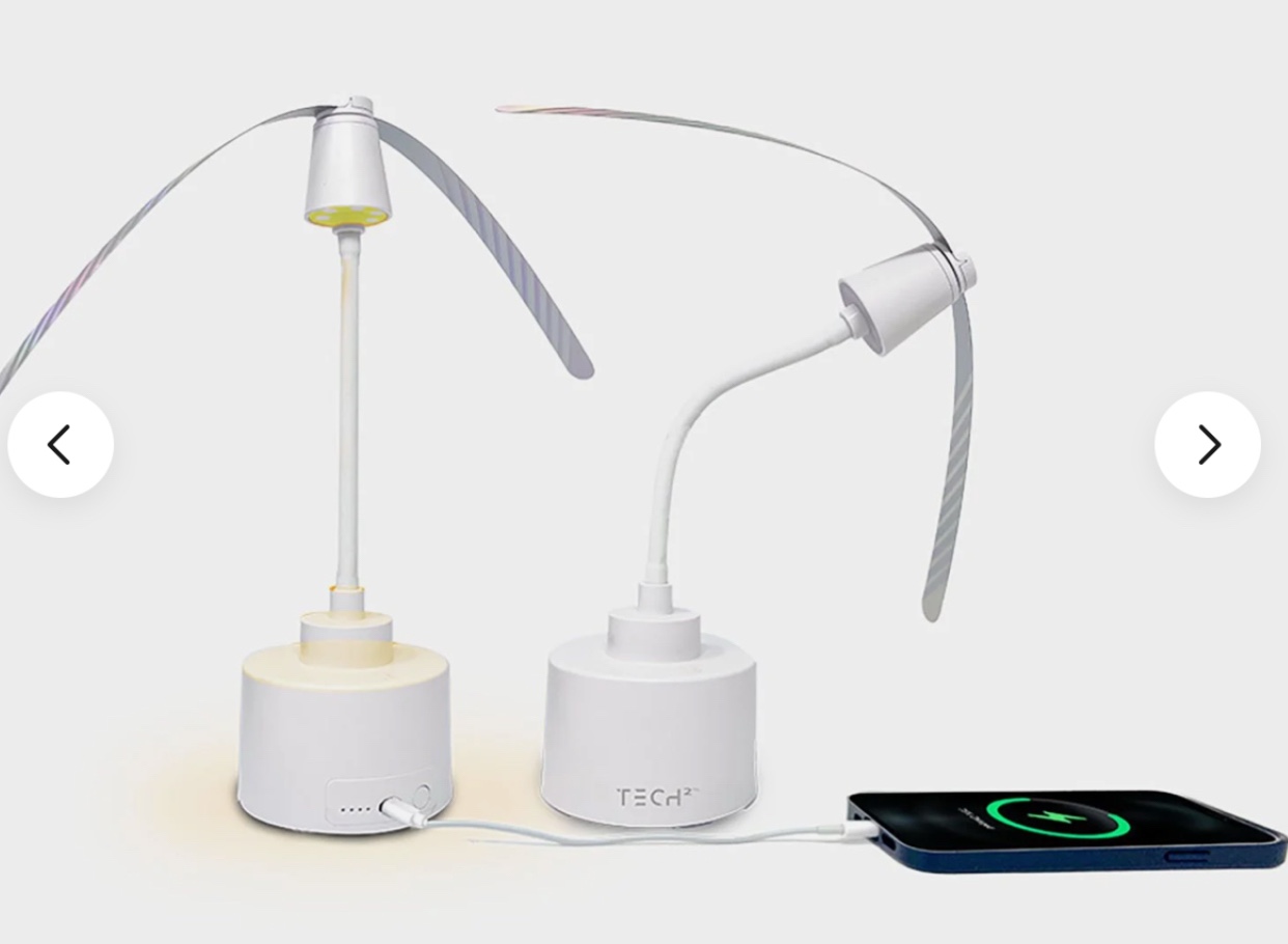 2 PACK ) Tech2 Fly Fan & Portable Charger w/ INTEGRATED TABLE LAMP