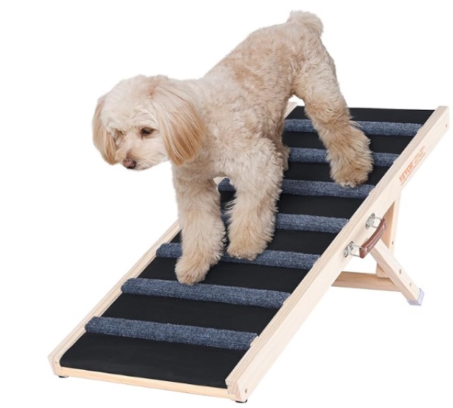  VEVOR Dog Ramp, Folding Pet Ramp for Bed, Adjustable Dog Ramp for Small, Large, Old Dogs & Cats, Wooden Pet Ramp with 39.3" Long Ramp, Adjustable from 15" to 22", Suitable for Couch, Sofa, Car