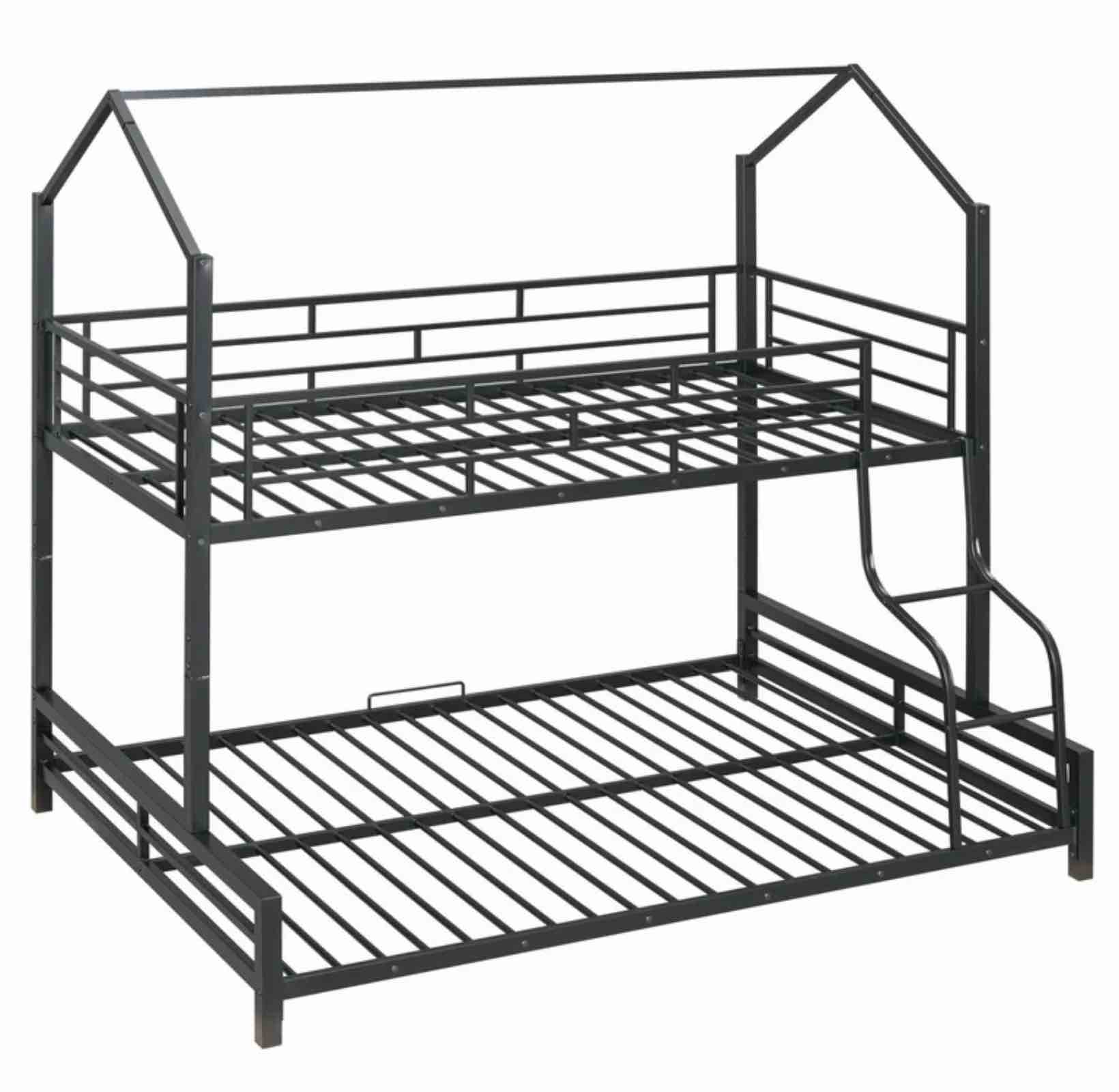 (incomplete box 1 of 2) Harper & Bright Designs Twin   Over Full Metal House Bunk Bed, Heavy Duty Metal Bunk Bed Frame with Ladder and Safety Guardrails, Can Divided into 2 Beds, Black