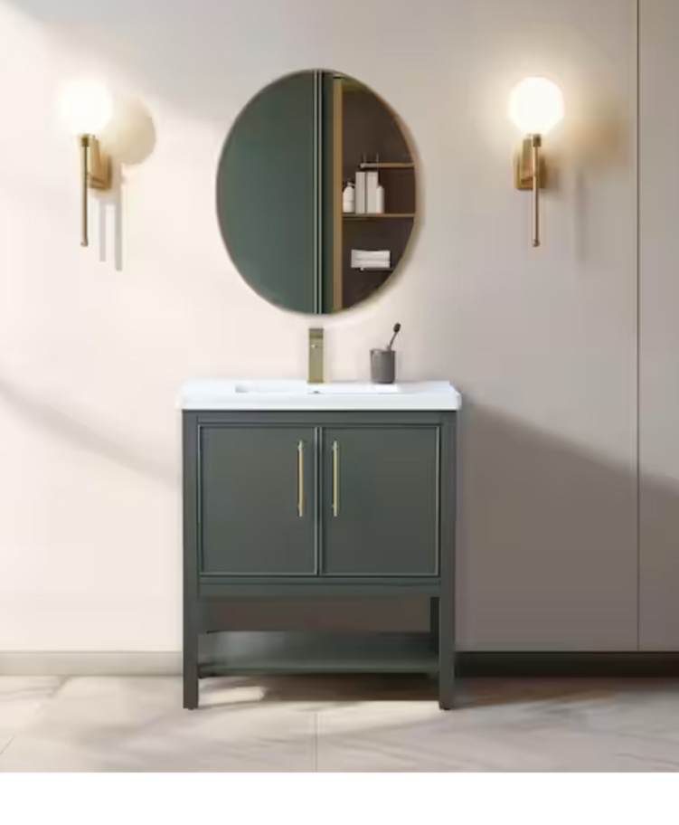 Taylor 30 in. W x 18.5 in. D x 34.5 in. H Bath Vanity in Vintage Green with Ceramic Vanity Top in White with White Sink