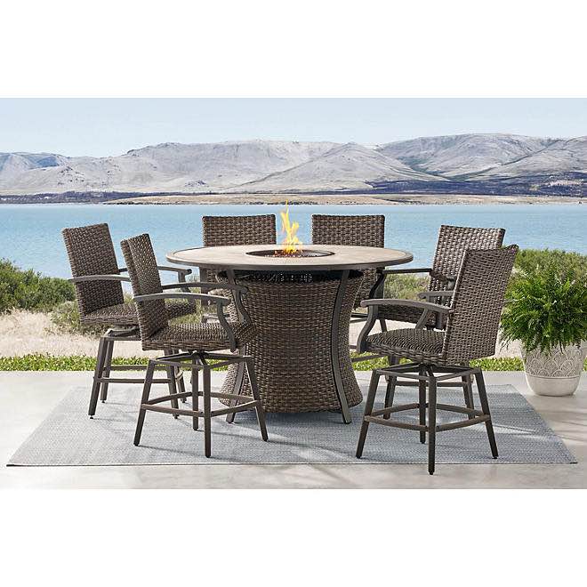 ( pickup 3 boxes )Member's Mark Highland Counter Height Fire Dining Set, 7pc