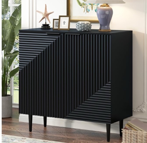 Modern Minimalist Side Cabinet with Adjustable Shelves,Stylish Geometric Door Design,Ample Storage Space for Any Home Decor
