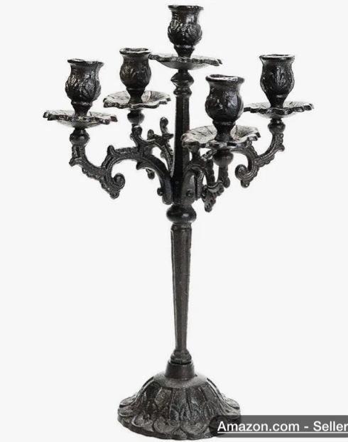 Sungmor Heavy Duty Cast Iron Candlestick Holders - Handcrafted Vintage Candelabra - 43CM/17Inch Tall & 5 Arms Candle Holders - Decorative Pillar Candle Stand for Christmas Birthday Wedding Home Party